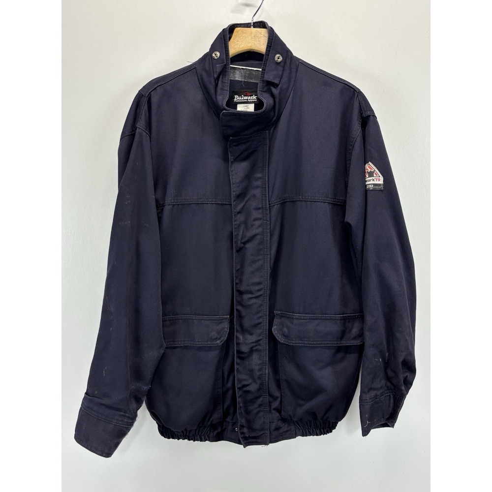 Bulwark FR Jacket Mens Large Faded Navy HEAVY DUTY Coat Jacket Workwear READ
